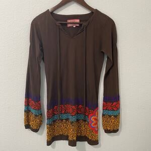 Johnny Was JWLA Womens Tunic Top S Embroidered Vibrant Long Sleeve Runs Small